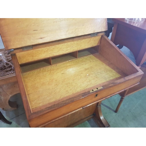 449 - Victorian Inlaid Davenport with Leather Insert, Original Casters, Four Side Drawers and Desk Tidy wi... 