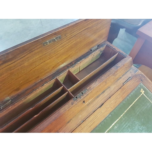 449 - Victorian Inlaid Davenport with Leather Insert, Original Casters, Four Side Drawers and Desk Tidy wi... 