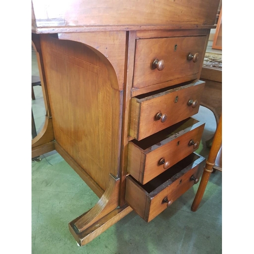 449 - Victorian Inlaid Davenport with Leather Insert, Original Casters, Four Side Drawers and Desk Tidy wi... 