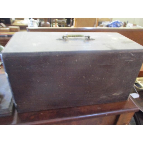 418 - Antique Sewing Machine with Inlaid Mother of Pearl Surround, Large Wooden Base and Cover Box