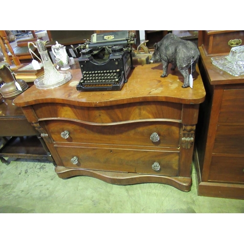 440 - Victorian Mahogany Serpantine Fronted Scottish Chest with Original Glass Handles (80cm x 51cm x 110c... 