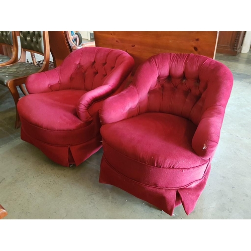 413 - 2 x Red Velvet, Button Back Bustle/ Bedroom Chairs, (A/F), (2)