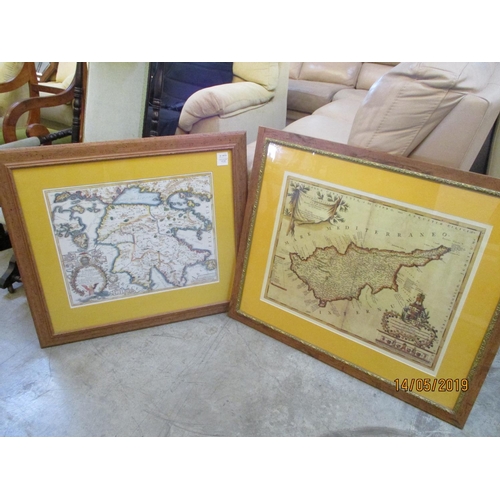 454 - Pair of Mounted & Framed Maps / Prints of Cyprus & Greece (Peloponnese)