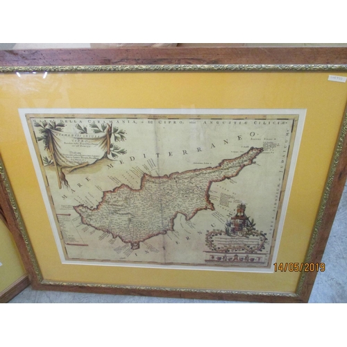 454 - Pair of Mounted & Framed Maps / Prints of Cyprus & Greece (Peloponnese)