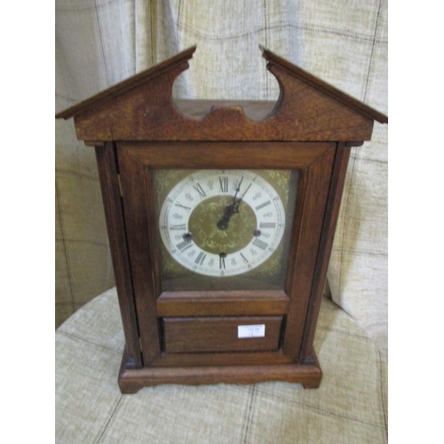 424 - Vintage Wooden Mantelpiece Clock, Westminster Chime, Gold and White Face (Untested)