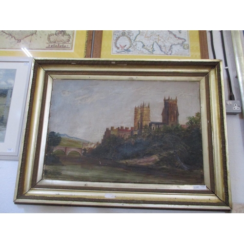 407 - Oil on Canvas Painting of Cathedral Beside River and Bridge (61 x 91) in Frame (A/F)