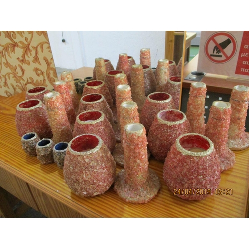 648 - Quantity of Hand Made Candle Holders and Matching Vases Decorated with Natural Stones (approx 25)