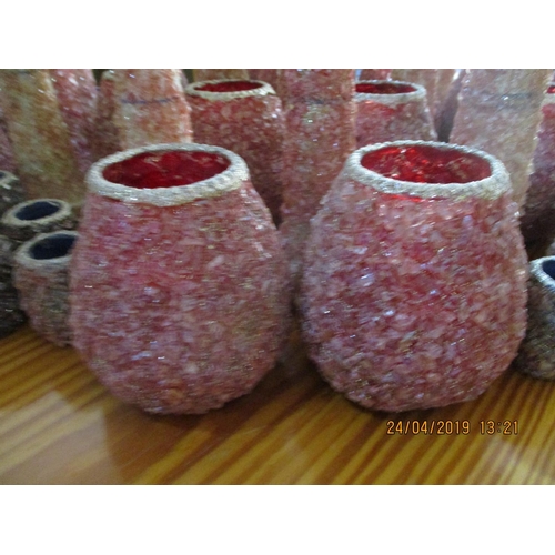 648 - Quantity of Hand Made Candle Holders and Matching Vases Decorated with Natural Stones (approx 25)