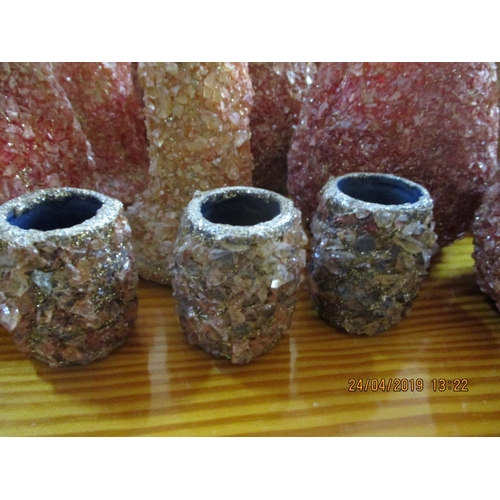 648 - Quantity of Hand Made Candle Holders and Matching Vases Decorated with Natural Stones (approx 25)