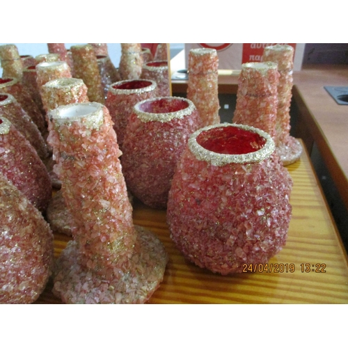 648 - Quantity of Hand Made Candle Holders and Matching Vases Decorated with Natural Stones (approx 25)