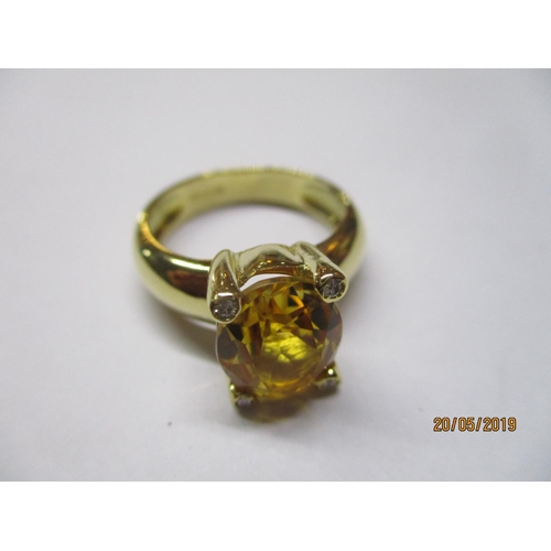 169 - Vintage style 18ct Yellow Gold Ring with Large Citrin and 4 x Little Diamonds