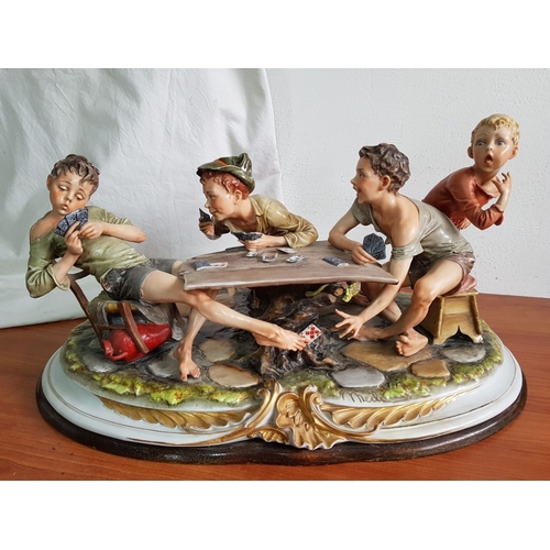 97 - Large Capodimonte Sculpture Titled 'The Cheats', by Artist Bruno Merli, Overall 54cm Length with Mer... 