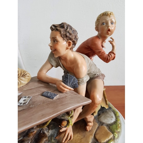 97 - Large Capodimonte Sculpture Titled 'The Cheats', by Artist Bruno Merli, Overall 54cm Length with Mer... 