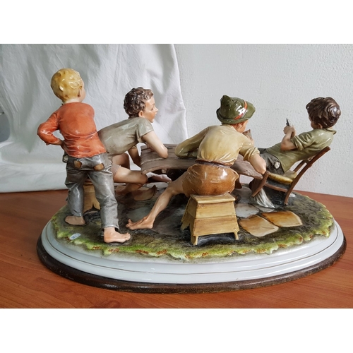 97 - Large Capodimonte Sculpture Titled 'The Cheats', by Artist Bruno Merli, Overall 54cm Length with Mer... 