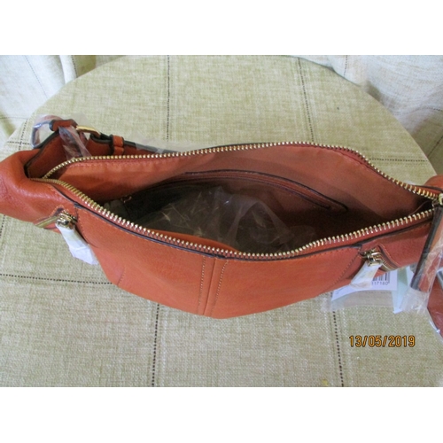 96 - Benetton Set: Terracota Colour Ladies Handbag & Yellow Wallet