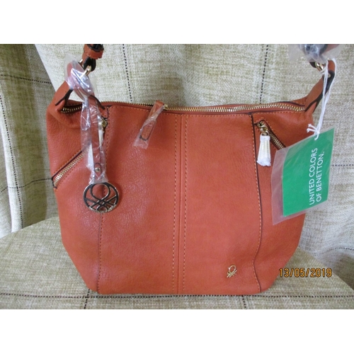96 - Benetton Set: Terracota Colour Ladies Handbag & Yellow Wallet