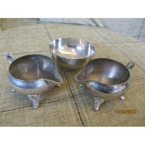 90 - White Metal Set of 2 x Vintage Style Milk Jars & Sugar Bowl