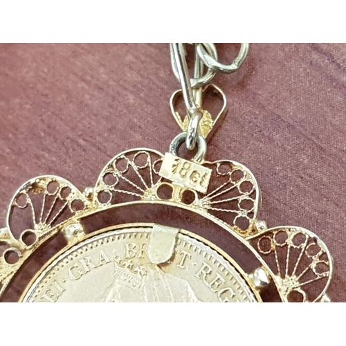 84 - 1893 Half Sovereaign Set in 18ct Gold Filigree Pendant on Link Chain / Necklace T/W 23.0g
