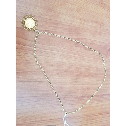 84 - 1893 Half Sovereaign Set in 18ct Gold Filigree Pendant on Link Chain / Necklace T/W 23.0g