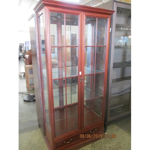 101 - Wood Glass Display Tall Cabinet with Glass Shelves & Back Mirror