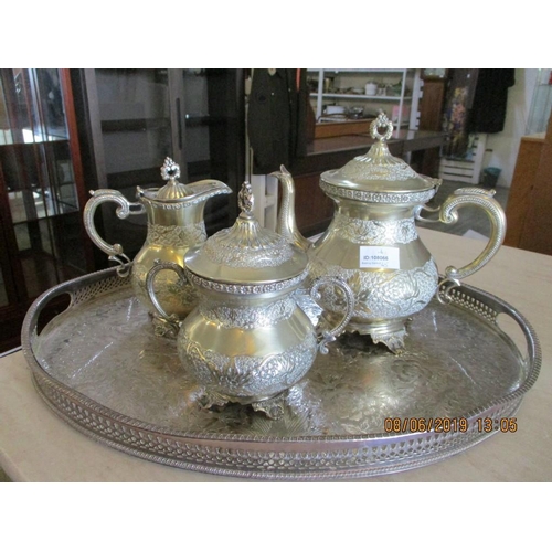 109 - Silver Plated Tea Set: Tea Pot, Sugar Bowl with Lid and Milk Jar with Lid