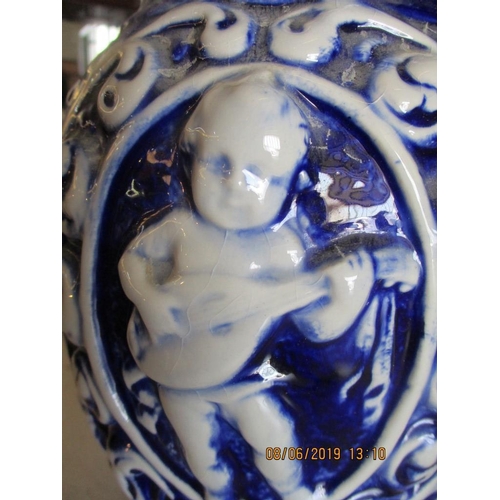 103 - Vintage Ceramic Blue / White Vase with Cherub Pattern