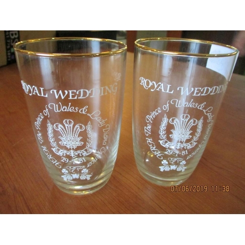 108 - Set of ''Royal Wedding 29.07.81'' 2 x Glasses with Gold Rim