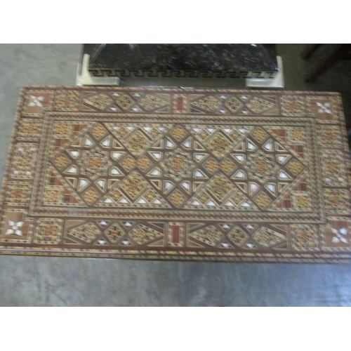 116 - Middle Eastern Vintage Marquetry Games Table with Folding and Revolving Top, Felt Line Storage, Cabr... 