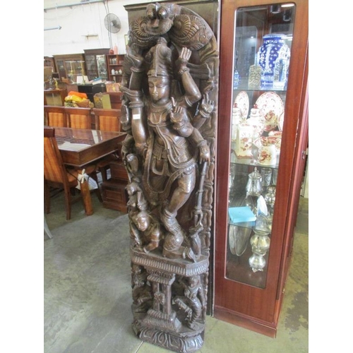 120 - Large Higly Ornate South East Asian Wood Carving of a God (Approx 185cm Tall)