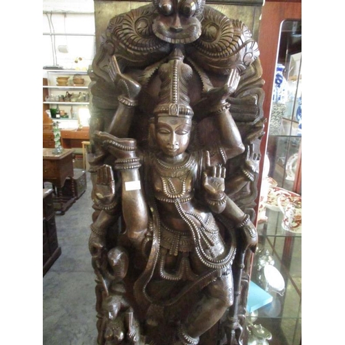 120 - Large Higly Ornate South East Asian Wood Carving of a God (Approx 185cm Tall)