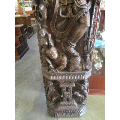 120 - Large Higly Ornate South East Asian Wood Carving of a God (Approx 185cm Tall)