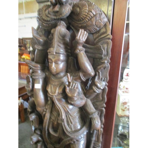 120 - Large Higly Ornate South East Asian Wood Carving of a God (Approx 185cm Tall)