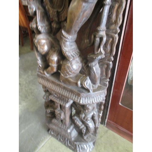 120 - Large Higly Ornate South East Asian Wood Carving of a God (Approx 185cm Tall)