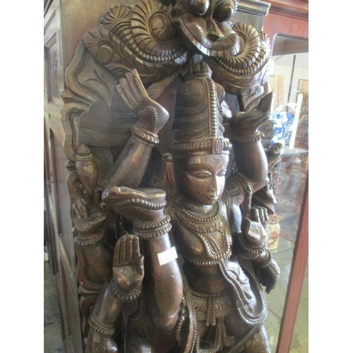 120 - Large Higly Ornate South East Asian Wood Carving of a God (Approx 185cm Tall)
