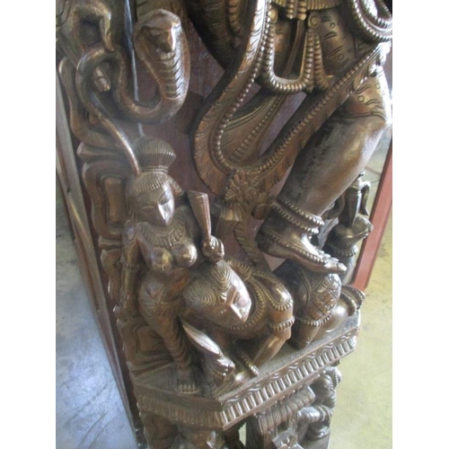 120 - Large Higly Ornate South East Asian Wood Carving of a God (Approx 185cm Tall)