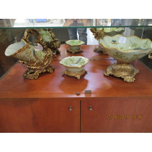 82 - Vintage Style Ceramic Set of 3 x Ornaments with Bird Pattern Large Vase, Large Jar on Stand and Asht... 