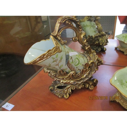 82 - Vintage Style Ceramic Set of 3 x Ornaments with Bird Pattern Large Vase, Large Jar on Stand and Asht... 