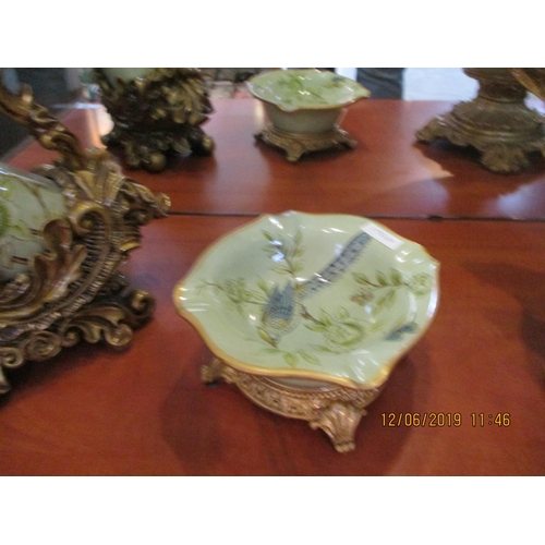 82 - Vintage Style Ceramic Set of 3 x Ornaments with Bird Pattern Large Vase, Large Jar on Stand and Asht... 