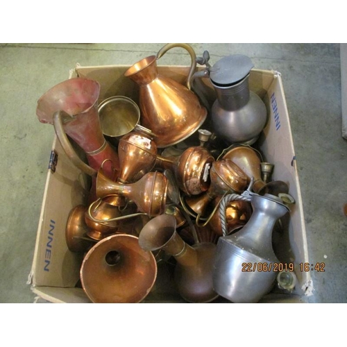 105 - Large Quantity of Cooper, Pewter, Brass White Metal Jars, Candle Holders, Bowls and others