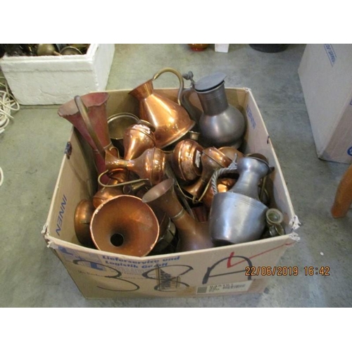 105 - Large Quantity of Cooper, Pewter, Brass White Metal Jars, Candle Holders, Bowls and others