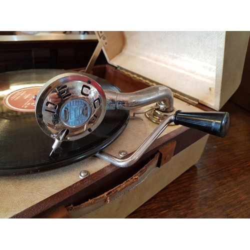 1 - Vintage Decca 66 Portable Gramophone, Manual Wind, Together with a Few Records