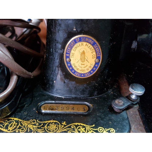 3 - Vintage Cast Iron Singer Sewing Machine in Case, Circa 1950