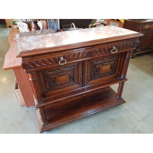 38 - Antique French Walnut Buffet / Sideboard with Inset Marble Top, Carved Front and 2 Drawers over Cupb... 