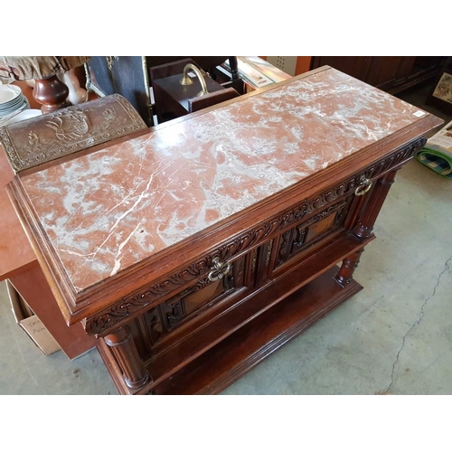 38 - Antique French Walnut Buffet / Sideboard with Inset Marble Top, Carved Front and 2 Drawers over Cupb... 