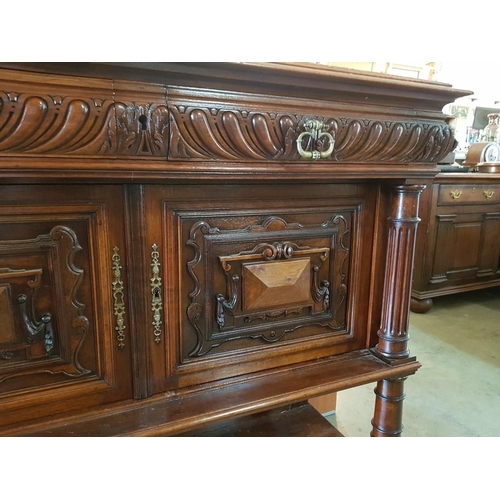 38 - Antique French Walnut Buffet / Sideboard with Inset Marble Top, Carved Front and 2 Drawers over Cupb... 