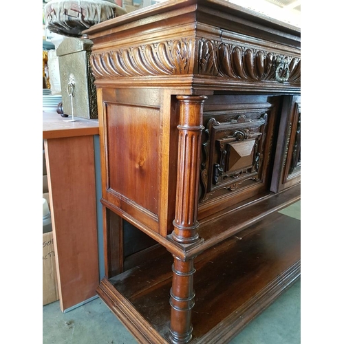 38 - Antique French Walnut Buffet / Sideboard with Inset Marble Top, Carved Front and 2 Drawers over Cupb... 