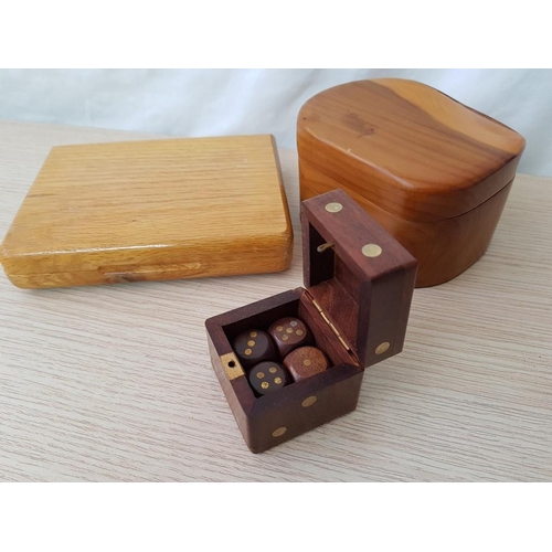 41 - Playing Cards in Wooden Case, Together with 4 x Dice in Wooden 'Dice' Box and Handmade Yew Wood Lidd... 