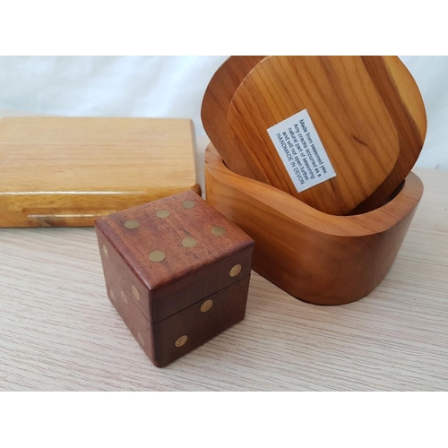 41 - Playing Cards in Wooden Case, Together with 4 x Dice in Wooden 'Dice' Box and Handmade Yew Wood Lidd... 