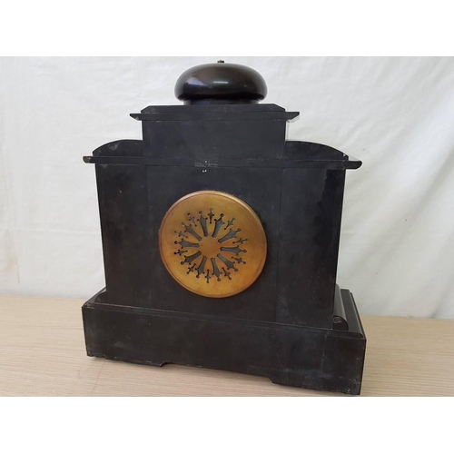 58 - Decorative Victorian Black Marble Mantel Clock with 'H.A.C (Hamburg American Clock Company) Key Woun... 