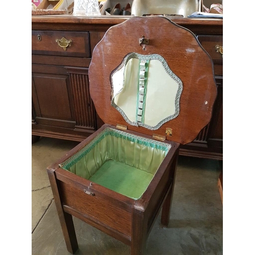 164 - Vintage Sewing Box / Side Table with Lift Top and Fabric Liner